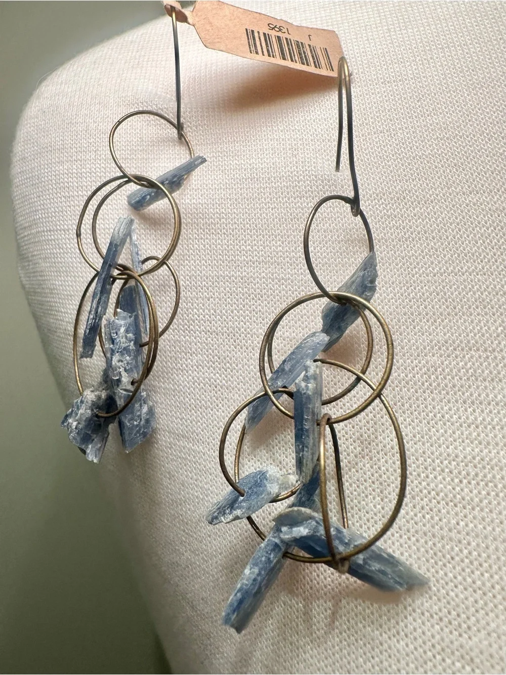 Raw Blue Kyanite Cluster Earrings – Bronzed Wire Circle Drop
